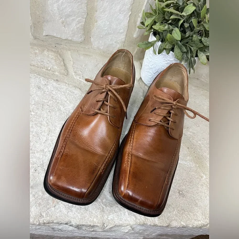 Stacy Adams cognac Derby square toe dress shoes sz 10